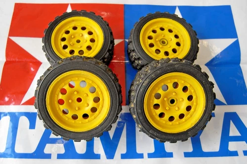 4 x USED 1/12 Tamiya Porsche 959 Rally Tires Tyres + Rims