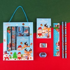 6Pcs/Set Xmas Series Stationery Pencils, Erasers,Sharpeners, Sticky Notes, Ruler