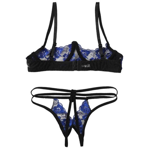 Women*Lace Open Cup Bras with Briefs Set Cupless Underwired Shelf Sleepwear - Picture 25 of 35