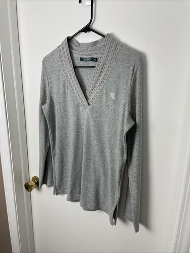 Lauren Ralph Lauren Pullover Top Damen Größe Small V-Ausschnitt grau Langarm - Bild 2 von 9