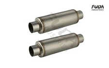 Pair of  2.5"Inlet/Outlet High performance Exhaust Muffler 5" Round Body SS