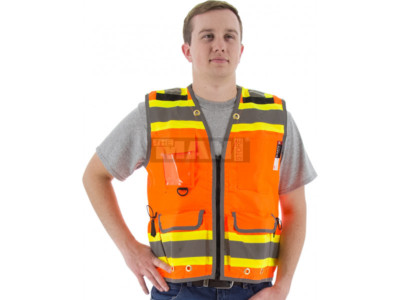 High visibility Surveyors Safety Vest, ORANGE heavy duty, Class 2