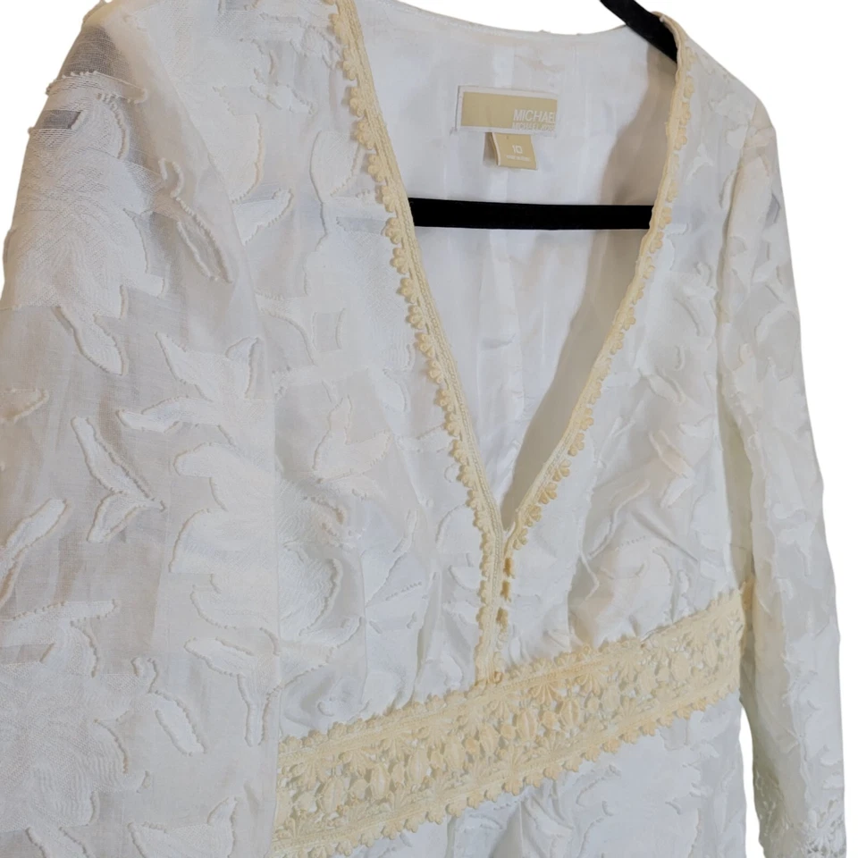 Платье Michael Kors женское размер 10 белое цвета слоновой кости цветочный рукав 3/4 кружевная отделка - Изображение 3 из 4