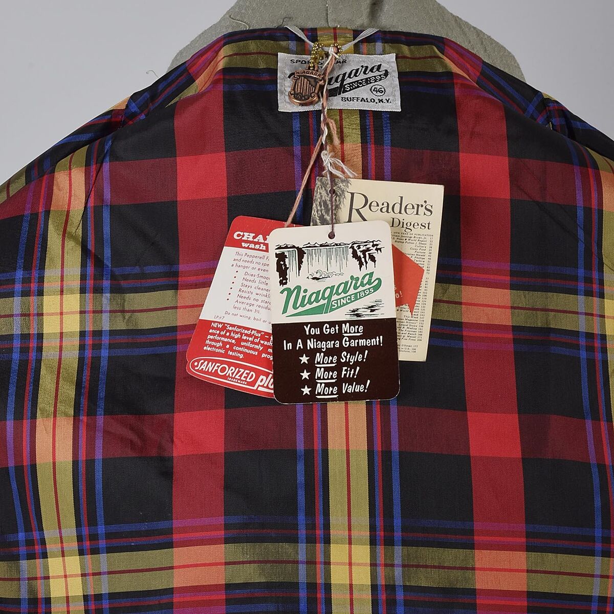 46 XL 1950s Mens NOS Shawl Collar Casual Jacket Plaid Lined Car Club  Sanforized