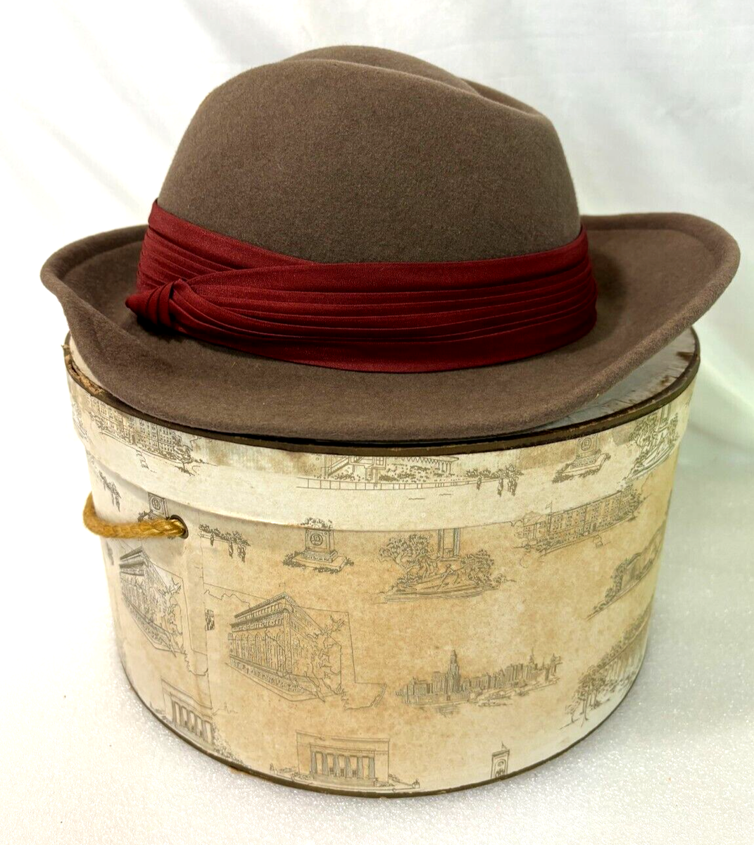 Vintage Betmar New York Wool Fedora Hat Tan Brown with Burgundy