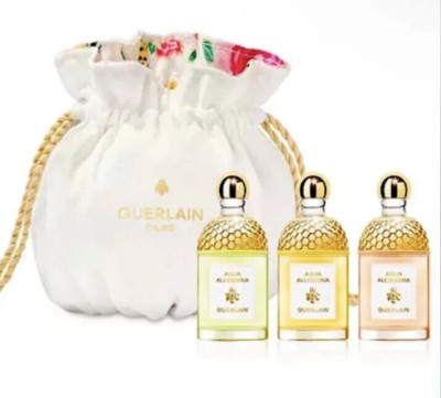 Guerlain Aqua Allegoria 3pc Eau De Toilette Mini Splash Set 7.5ml 0.25oz & Pouch