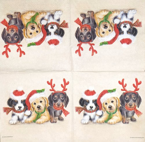 S600# 3 servilletas de papel pequeñas individuales para decoupage perros de Navidad con tapa de cuerno - Imagen 2 de 4