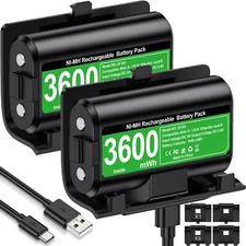 2* 3600mWh Charging Cable Rechargeable Battery Pack for Xbox One Xbox Series X|S