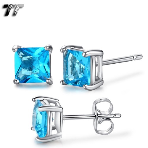 TT 18K White Gold Plated Square Stud Earrings 5 Colours 3-10mm (ES01) NEW - Picture 4 of 5