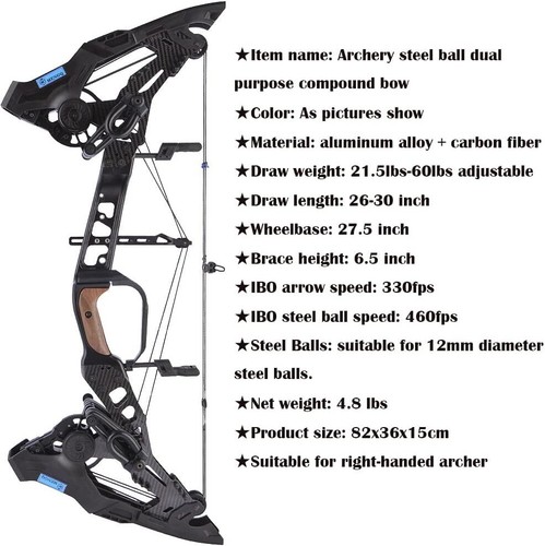 Compound Bow Set Steel Ball Arrows Hunting 21.5lbs-60lbs Dual-use Archery Target - Picture 6 of 15