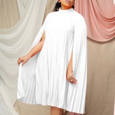 Women's Casual Pleated Split Short Dress Loose Fit Cocktail Party Flowy Dress