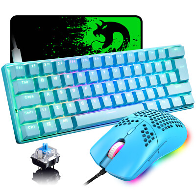 60% Mechanical PC Keyboard and Mouse Gaming Set RGB Backlit Wired Type-C for PS4
