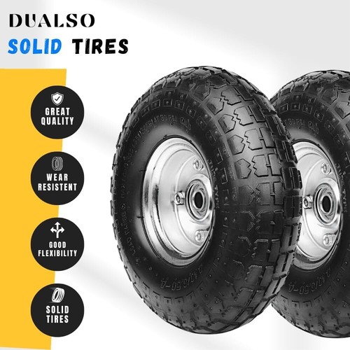 10-Inch Solid Replacement Tire and Wheel 4.10/3.50-4 Flat-Free for Cart Dolly - Picture 4 of 9
