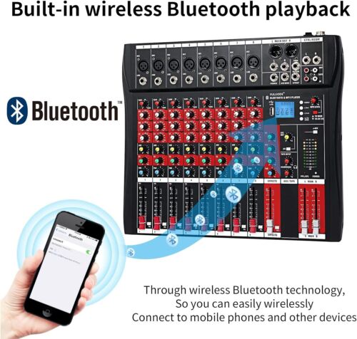 8 Kanal Bluetooth Live Studio Audio Mixer Power Mixing Console Platine mit USB OP - Bild 4 von 9