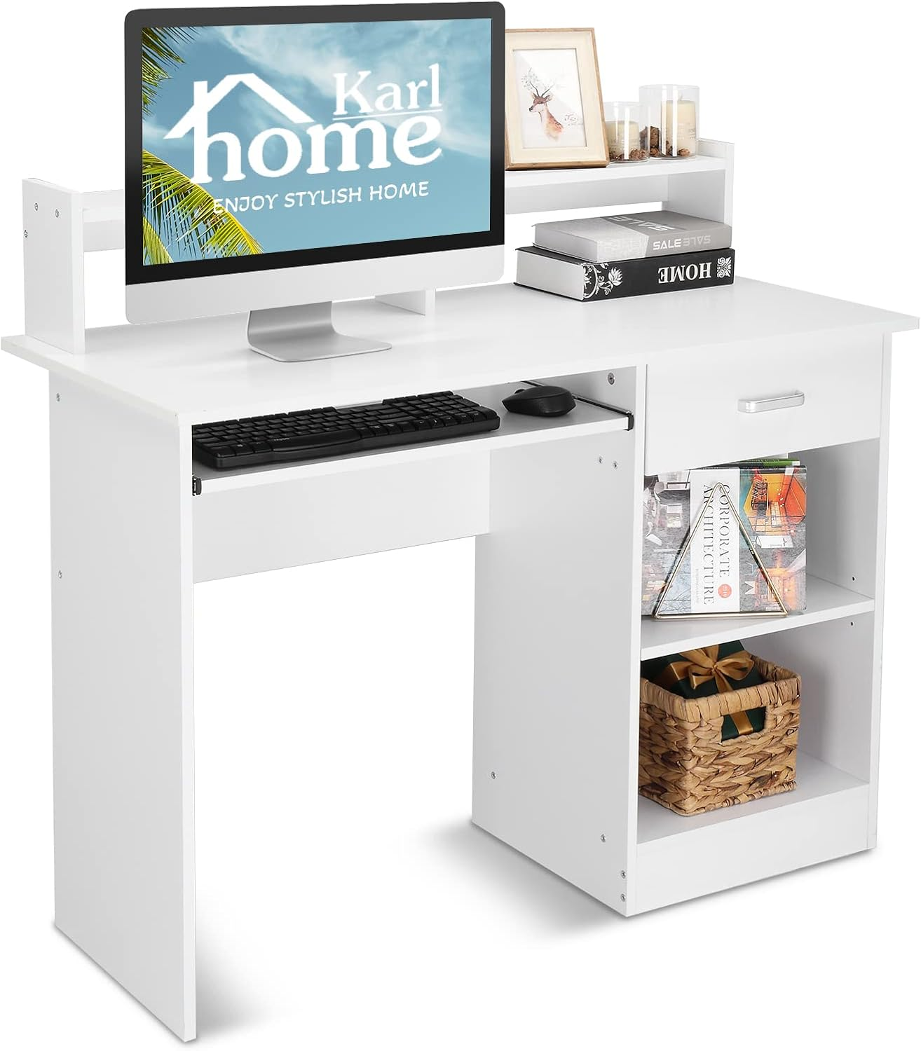 Computer Desk Study Writing Desk, Wooden Home Office Workstation PC Laptop Table-image