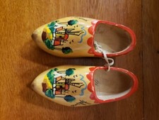 Vintage Pair of Hand Painted Wooden Clogs Shoes Made in Holland