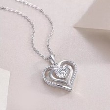 Women's Stunning Heart Pendant Round Cut Simulated Diamond 14K White Gold Plated