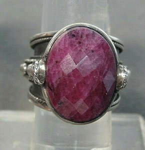 Large Ruby Sterling Silver Ring size 8