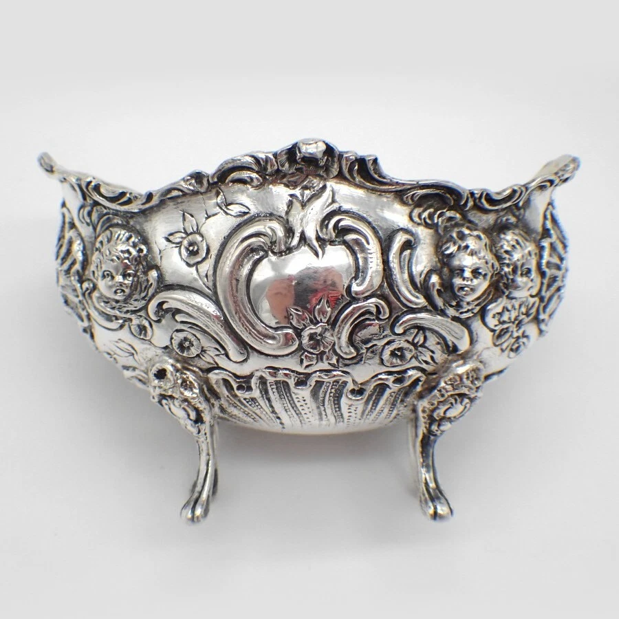 Ornate Cherub Open Salts Pair Hanau German 800 Silver 930 Silver - Imagem 3 de 4