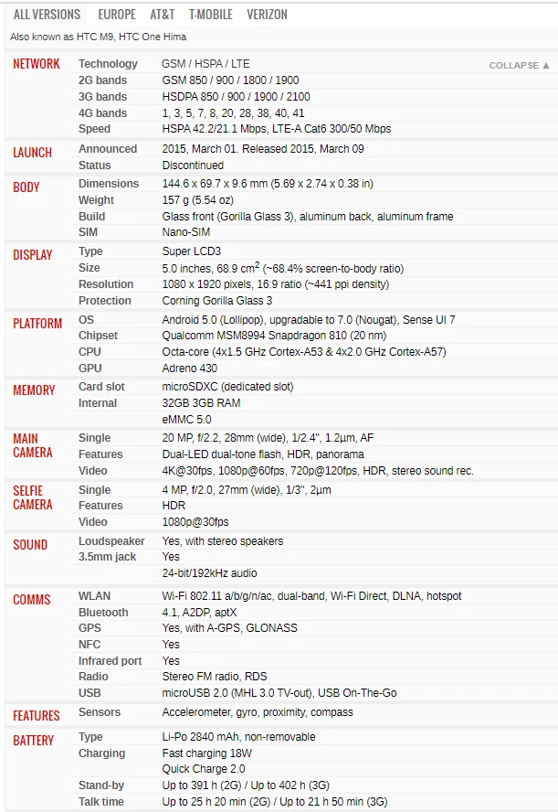 HTC One M9 GSM 3G&4G Android Octa-core CPU RAM 3GB Mobile Phone WIFI GPS - Image 3 of 3
