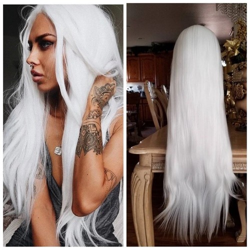 Fashion Long Straight White Lace Front Wigs Synthetic for Women