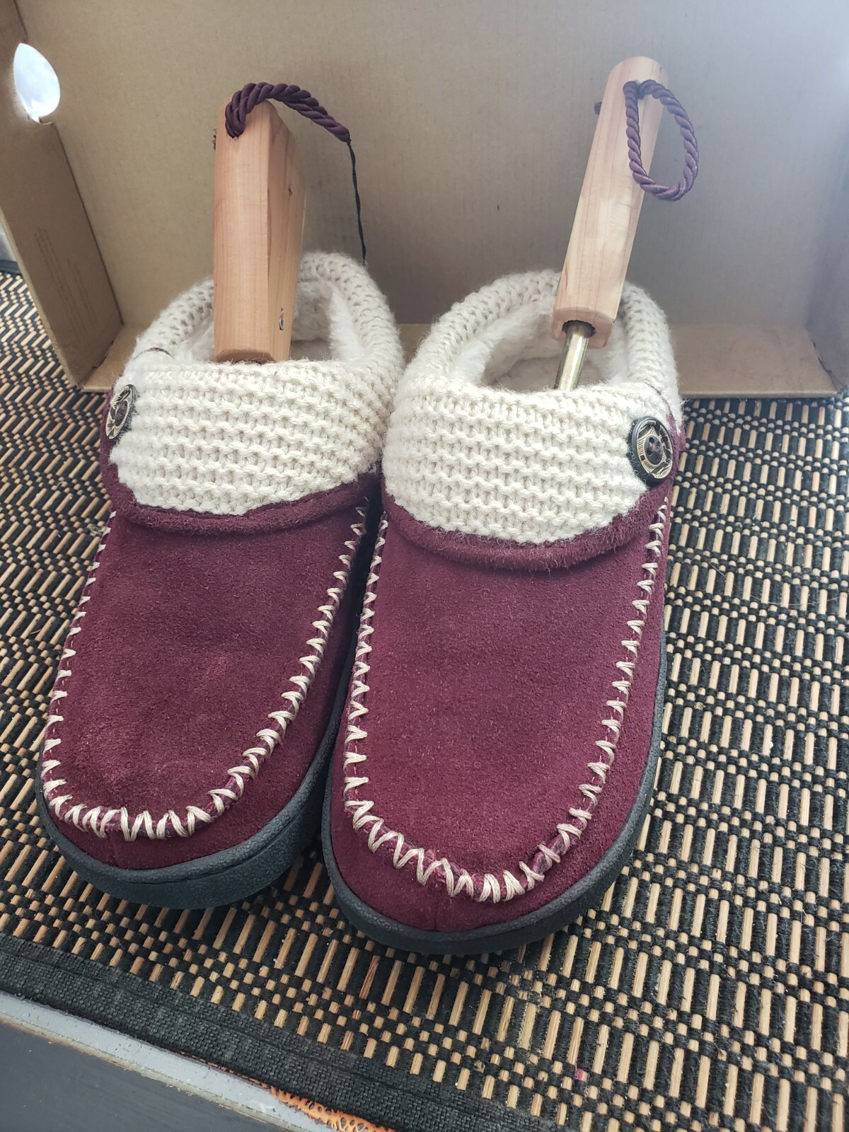 Earth Spirit Cloud Ease Lori Mule Faux Fur Knitted Suede Slippers Burgundy  5 6 | eBay