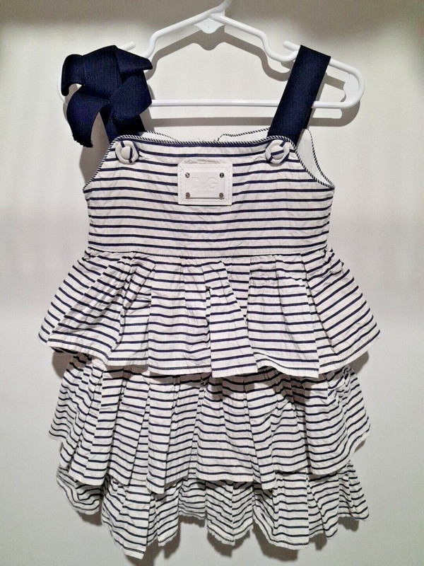 Dolce & Gabbana Junior size 4 White & Blue Lines ruffel dress