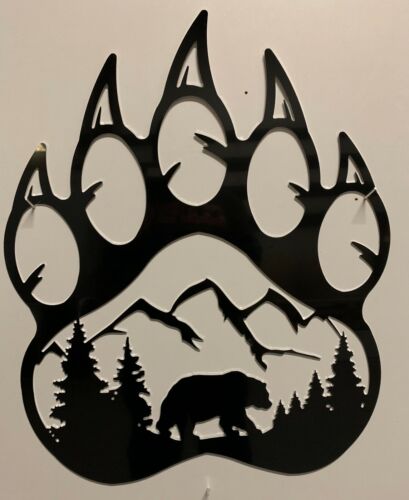 Patte d'ours griffe en métal panneau art CNC 12" x 10" décoration de cabine de montagne - Photo 1 sur 3