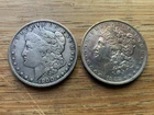 US Morgan Silver Dollars 2 coins  circulated details Pre 1904 Lot T18