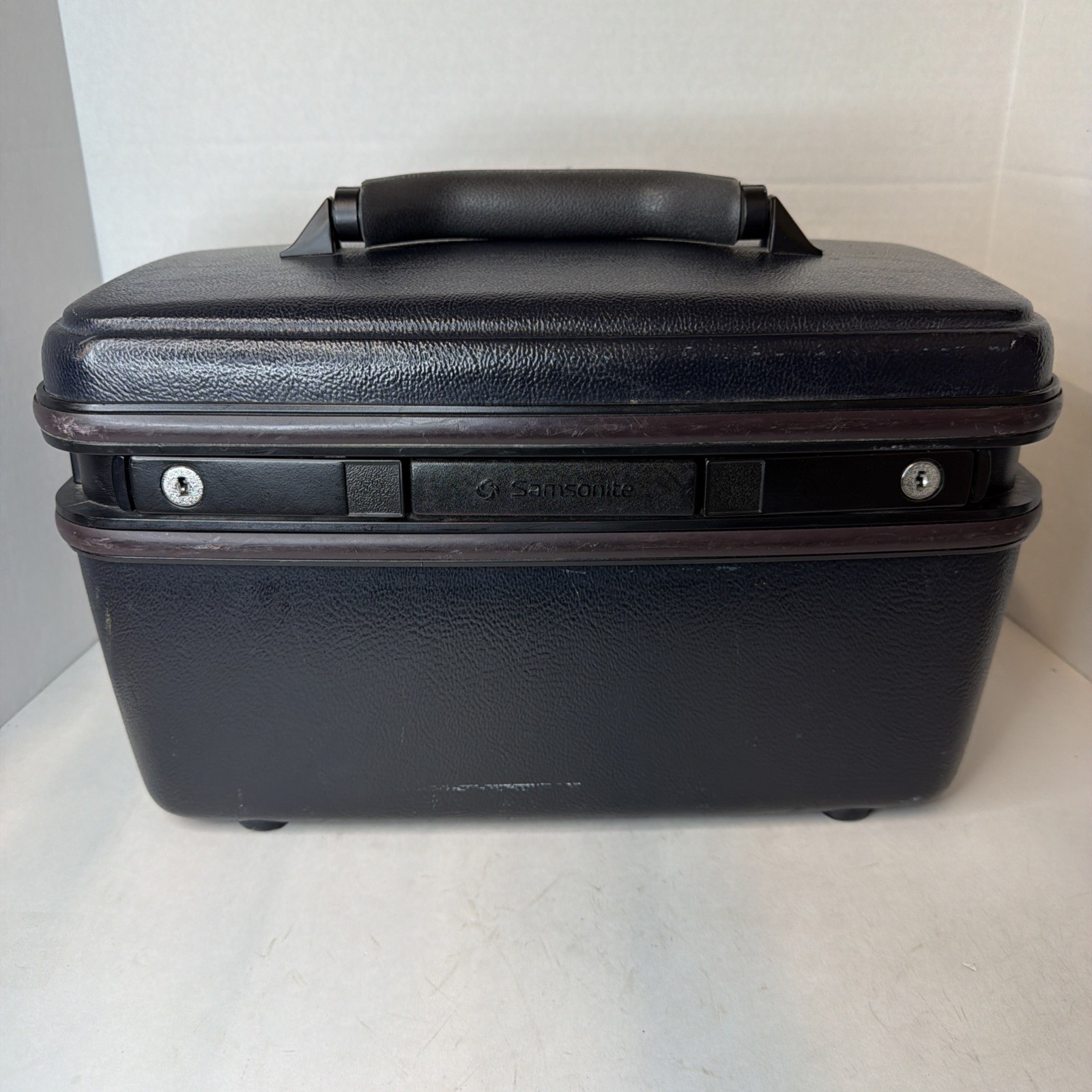 Vintage Samsonite Silhouette Train Case Luggage Navy Blue No Keys