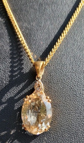 9k Yellow Gold Champagne Danburite & Diamond Amulet Pendant Necklace 47 cm - Picture 5 of 16