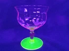 Diamond Optic Etched Tiffin Watermelon Pink & Green Uranium Goblet Glass, Glows