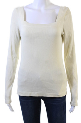 Citizens of Humanity Women Basic Square Neck Long Sleeve Top Beige Size L