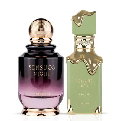 Eclaire Pistache by Lattafa & Sensuos Night by Khadlaj EDP Spray 100ml (Bundle)