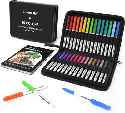 Shuttle Art Permanent Markers, 30 Assorted Colors Ultra Fine Point Permanent Mar