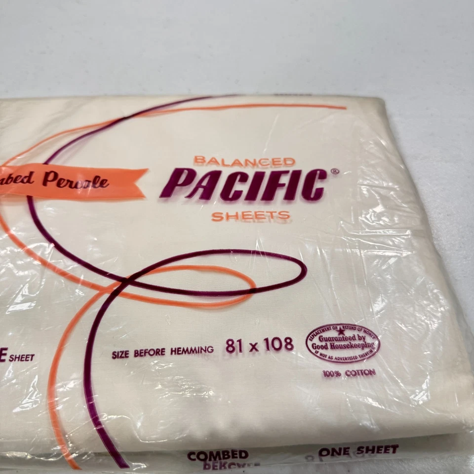 Sábana plana vintage pacific doble sólido blanco algodón percal mcm retro NOS EE. UU. Foto 3 de 4
