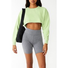 Aritzia TNA Cozy AF Fleece Cropped Raw Hem Pullover Sweatshirt Green Size 2 XS