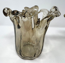 Vintage Murano Style Crown Rim Art Glass Vase, Organic Freeform, 5? Amber
