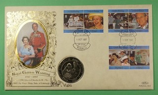 DR WHO 1997 TUVALU FDC QEII WEDDING ANIV COIN/MEDALLIC CACHET LR62598