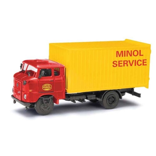 Camión de reparto Busch 95198 HO Minol Service 1965 IFA W50L MK carrocería de caja | Zustand: New