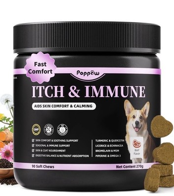 POPPAW Itch Relief for Dogs - Turmeric Supplements for Itching Skin Comfort &...