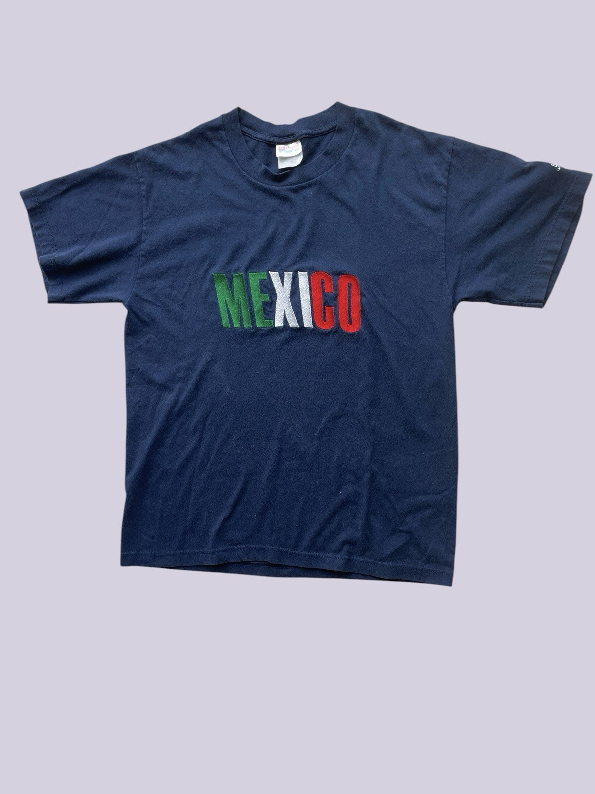Y2K Mexico Embroidered T-Shirt Navy  Heavyweight 50/50 Vintage Style Tee Large