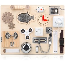 Montessori Busy Board for Toddlers 1 2 3 4 Year Old, Wooden Sensory Toys, Pre...