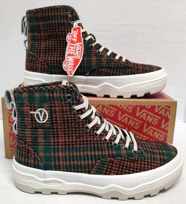 VANS Sentry WC Sk8-Hi High Top Womens Sz 9 Fuzzy Plaid Sandshell Green Wafflecup