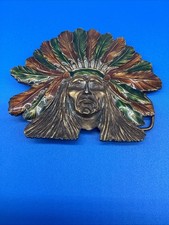 Vintage 1970S Bergamot Brass Works D-60 Native American Chief Belt Buckle USA