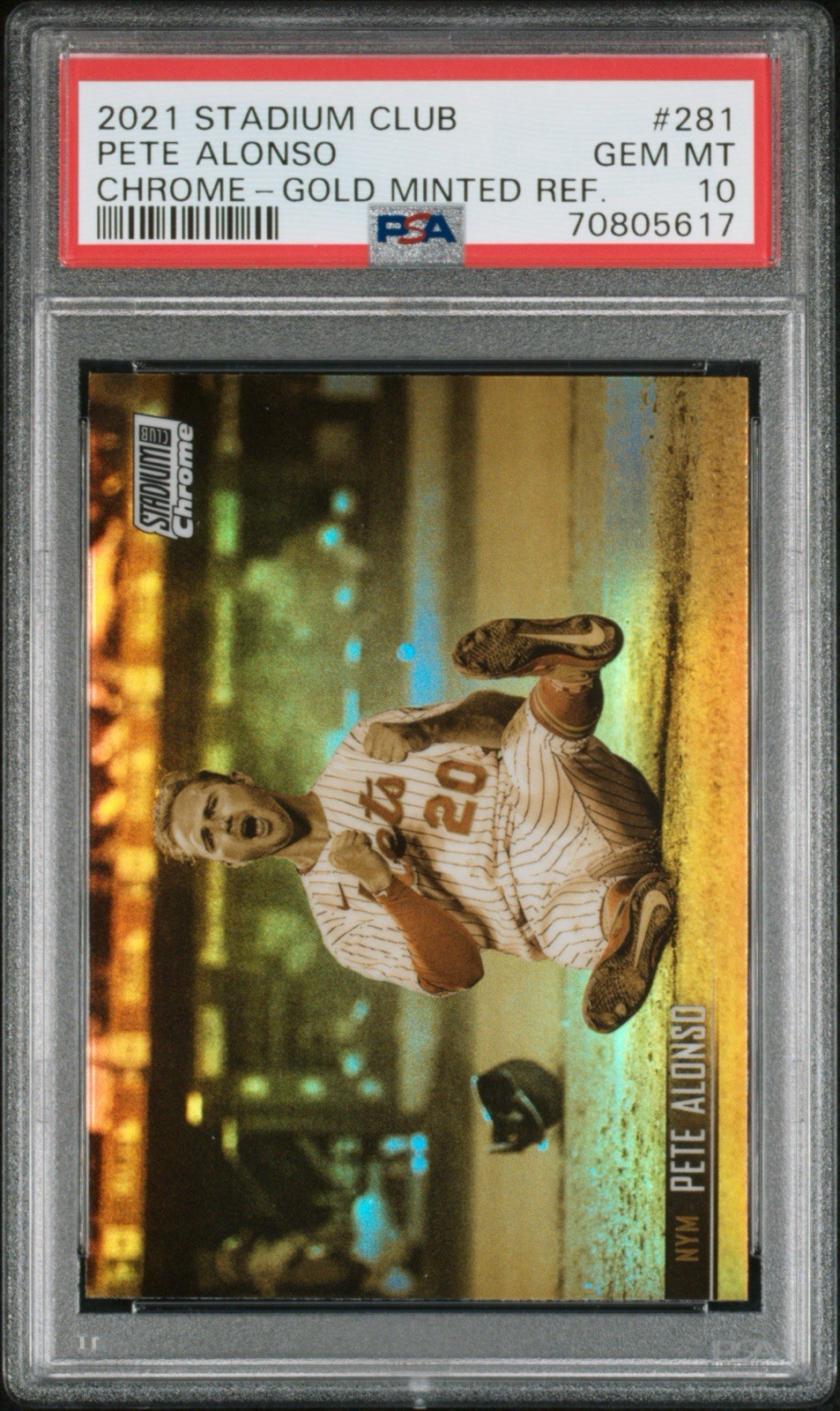 Pete Alonso 2021 Topps Stadium Club Chrome Gold Minted Refractor #281 PSA 10 GEM view 2