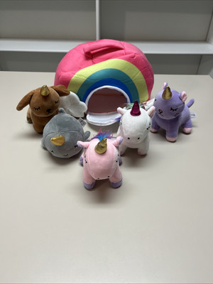 Pixie Crush Rainbow House Toy With 5 Different 6  Unicorn Animal Plushies New