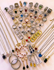 Mixed Jewelry Lot 72-Pc Hi-End Fashion Rings Pendant Necklaces Earrings EUC+NEW