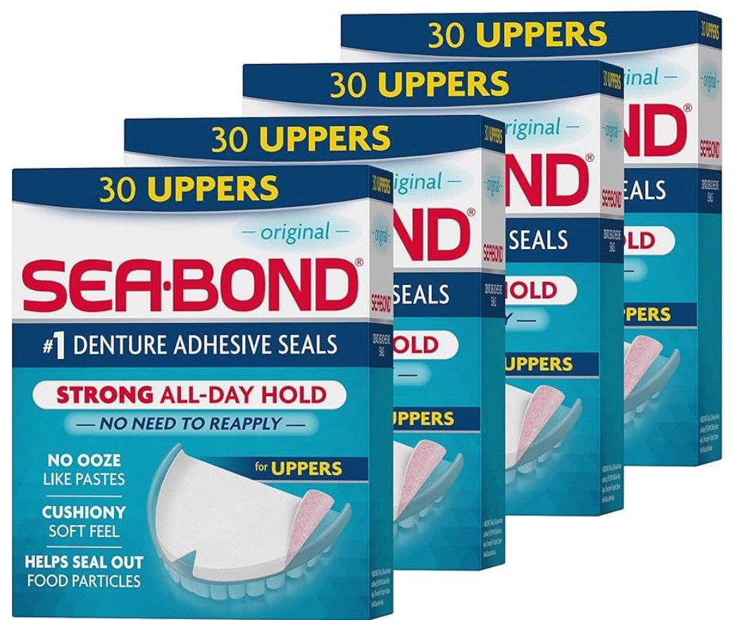 4 Pack Sea-Bond Secure Denture Adhesive Seals, Original Uppers, Zinc-Free 30 Ct