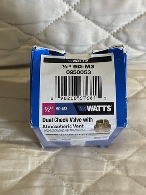 Watts 1/2'' 9D-M3 0950053 dual check valve with atmospheric vent NEW SHIPS FREE
